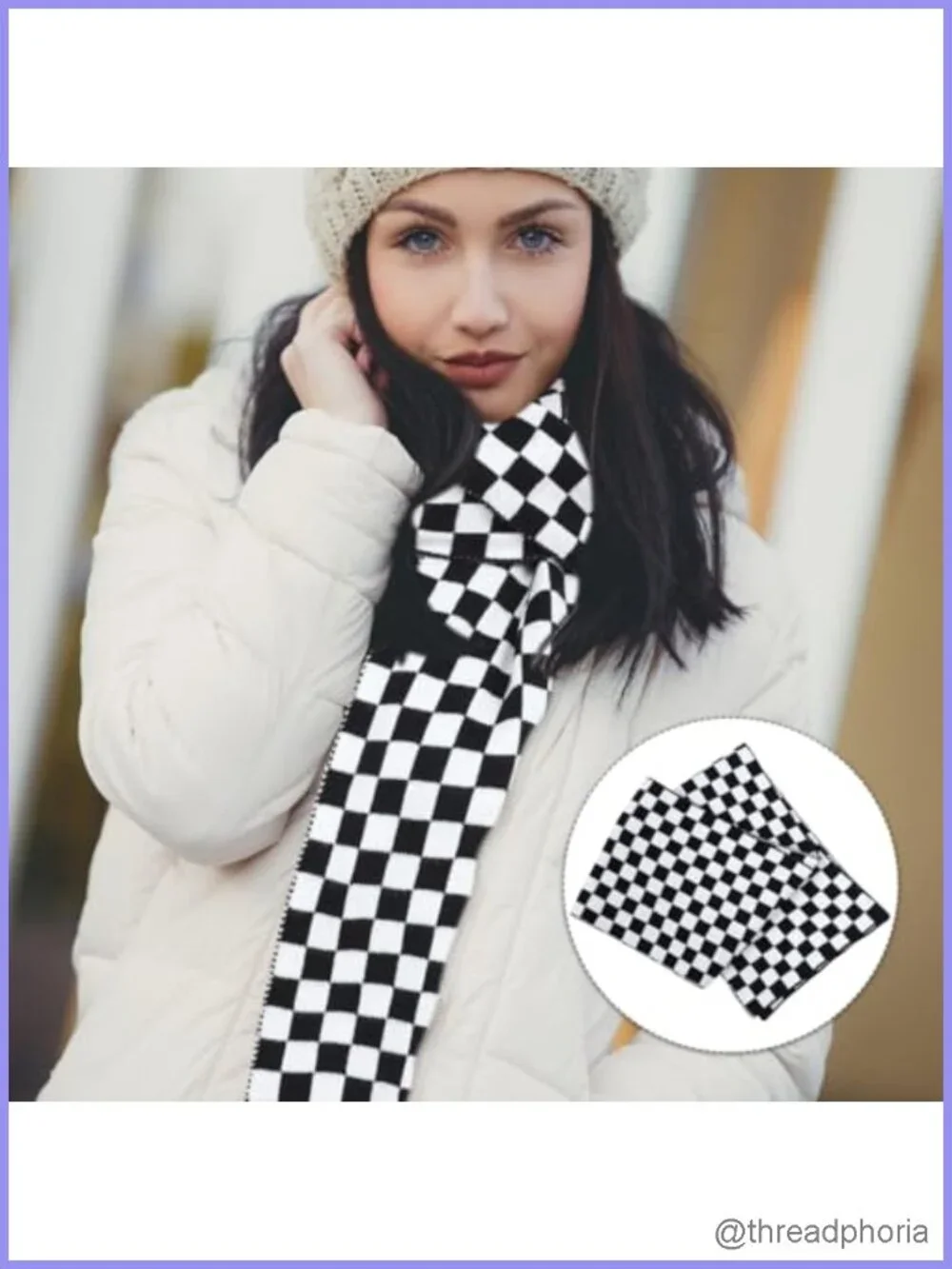 Wool Checkerboard Plaid Scarf for Women Winter Warm Cold Weather Wrap Shawl
